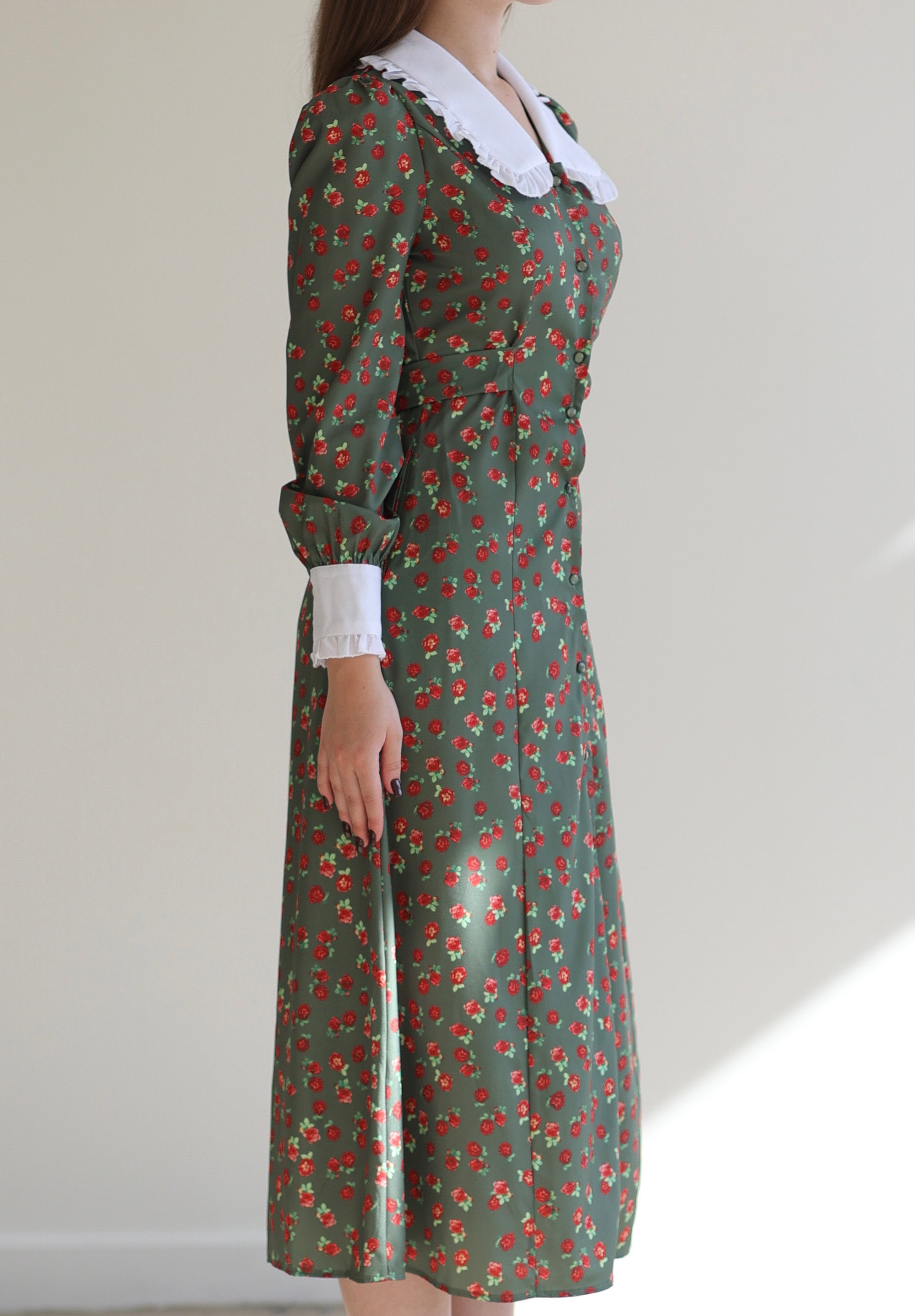 “ParTea Time” Modest Dress - Green and Berry Red