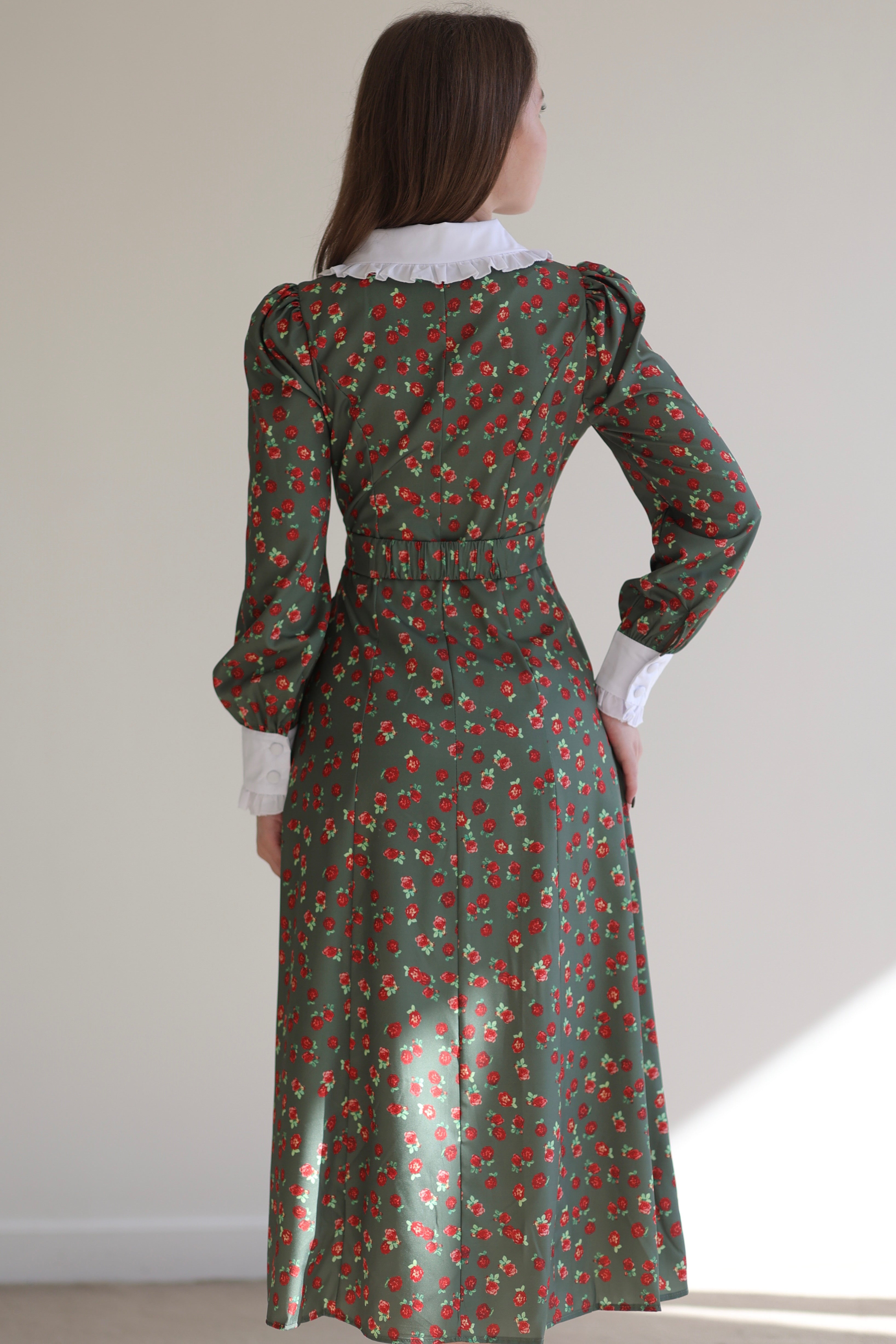 “ParTea Time” Modest Dress - Green and Berry Red