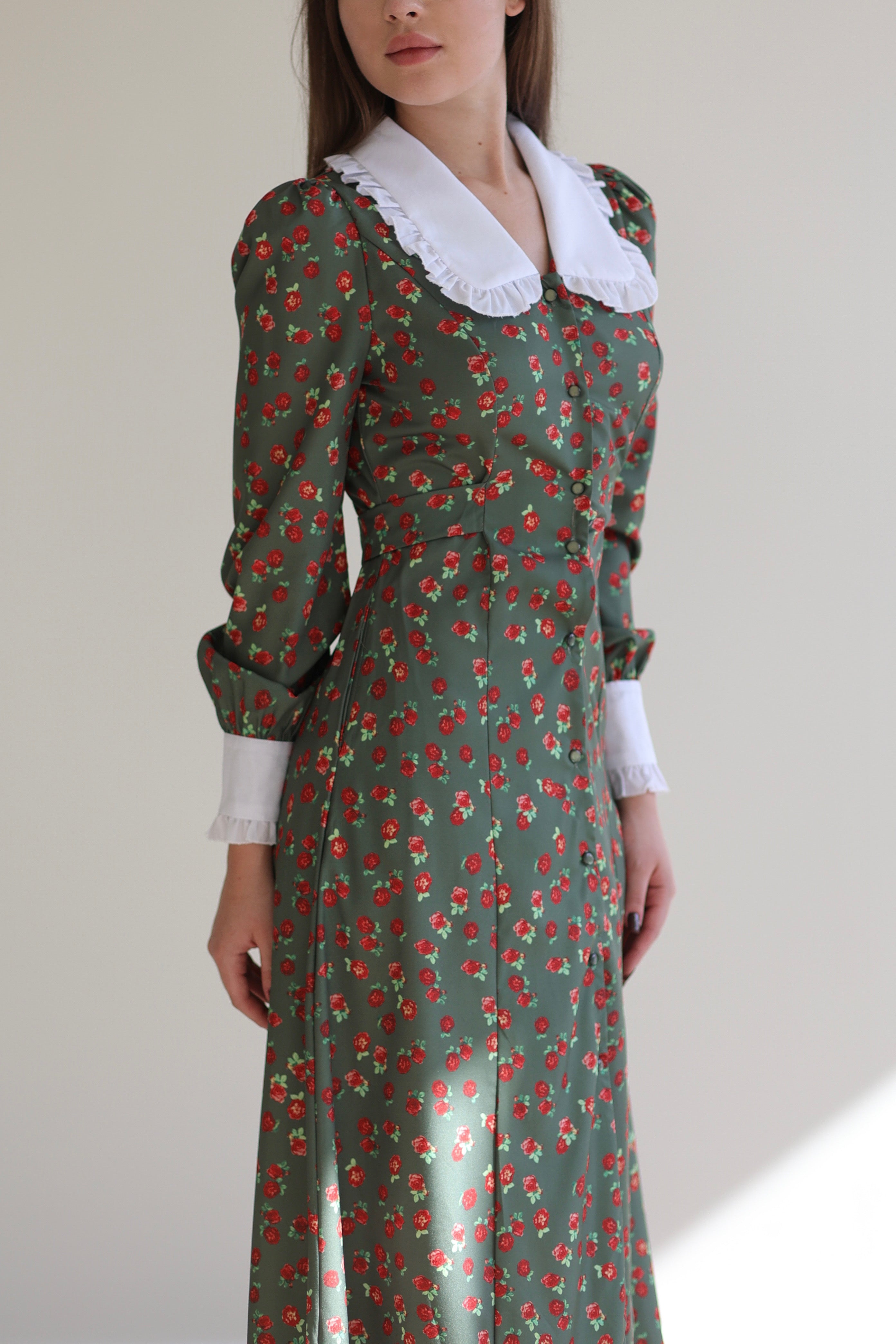 “ParTea Time” Modest Dress - Green and Berry Red